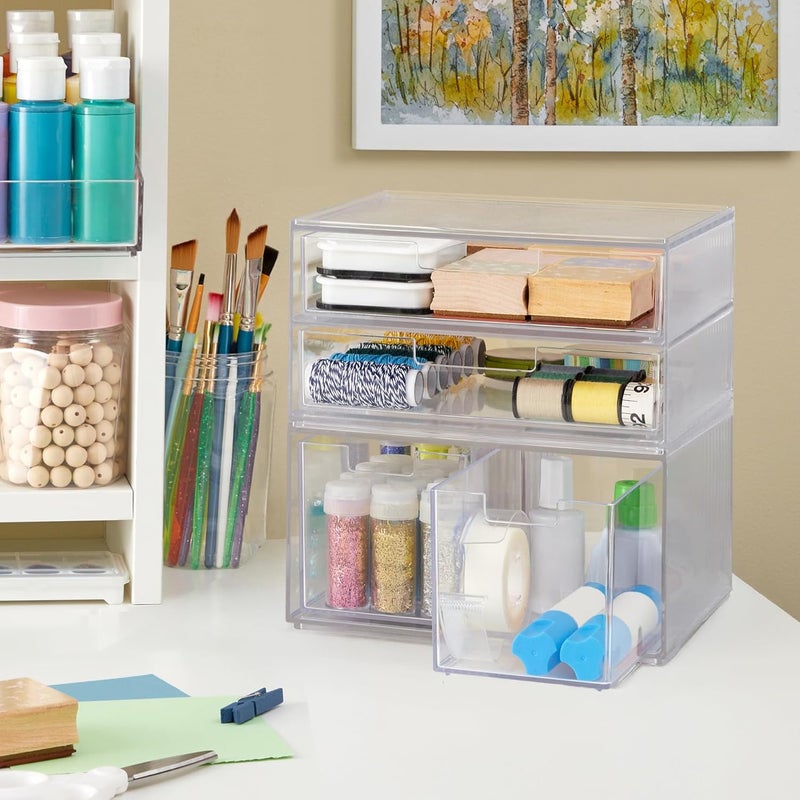 STORi Chloe Space-Saving Clear Drawer Organizer (4 Drawer Set) Sort Office, Kitchen, Beauty Supplies, Makeup, Pens, Jewelry, Stationary, Made in USA - Image 2